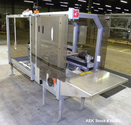 Used Soco Case Erector, Model BE-300-ABS2. Capable of speeds up to 8 cpm. Has bottom tape sealer. Case size range: length 300 to 620 mm, width 200 to 400 mm, depth 130 to 500 mm. Includes an Allen Br...