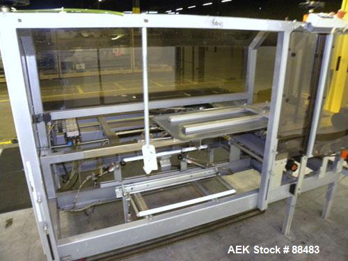 Used Soco Case Erector, Model BE-300-ABS2. Capable of speeds up to 8 cpm. Has bottom tape sealer. Case size range: length 300 to 620 mm, width 200 to 400 mm, depth 130 to 500 mm. Includes an Allen Br...