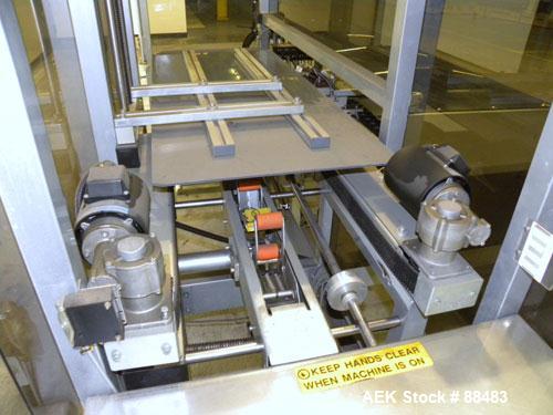 Used Soco Case Erector, Model BE-300-ABS2. Capable of speeds up to 8 cpm. Has bottom tape sealer. Case size range: length 300 to 620 mm, width 200 to 400 mm, depth 130 to 500 mm. Includes an Allen Br...