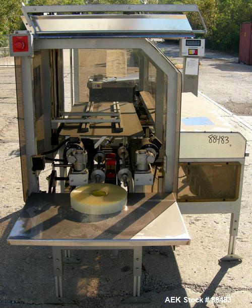 Used Soco Case Erector, Model BE-300-ABS2. Capable of speeds up to 8 cpm. Has bottom tape sealer. Case size range: length 300 to 620 mm, width 200 to 400 mm, depth 130 to 500 mm. Includes an Allen Br...