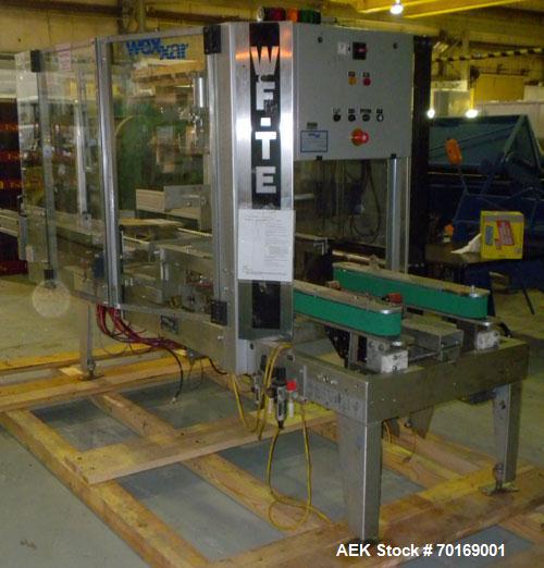 Used Wexxar WF-TE Automatic Case Former / Erector with tape head bottom sealer capable of speeds up to 15 CPM. Case size range: length 10" to 22" or 254 mm to 559 mm, width 6" to 17" or 152 mm to 407...