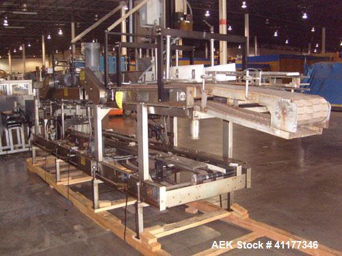 Used Hartness International 825SS drop case packer. Capable of speeds up to 25 CPM. Case size range: length 7" to 22.5", width 5.5" to 16.5", height 2"  to 20".  All stainless steel construction. Has...