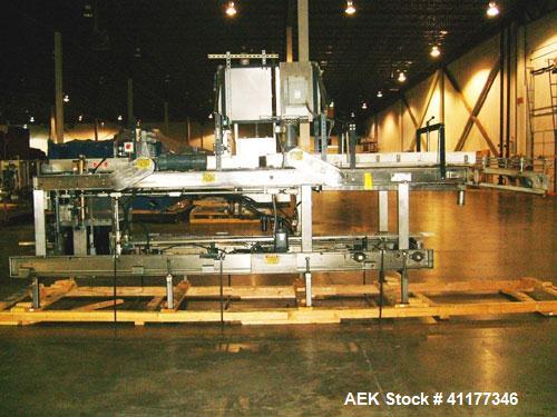 Used Hartness International 825SS drop case packer. Capable of speeds up to 25 CPM. Case size range: length 7" to 22.5", width 5.5" to 16.5", height 2"  to 20".  All stainless steel construction. Has...