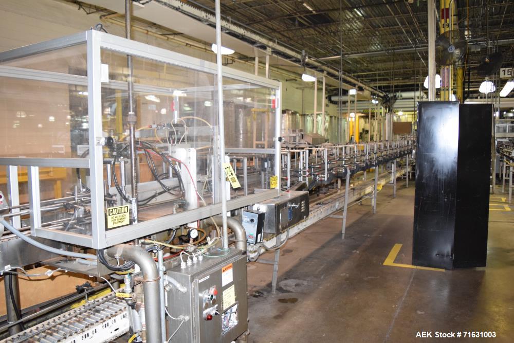 Used Akron Spartan Drop Case Packer, S/N 5P 7078 with Nercon 2-Lane Combining Conveyor, Drives, *Incomplete controls*.