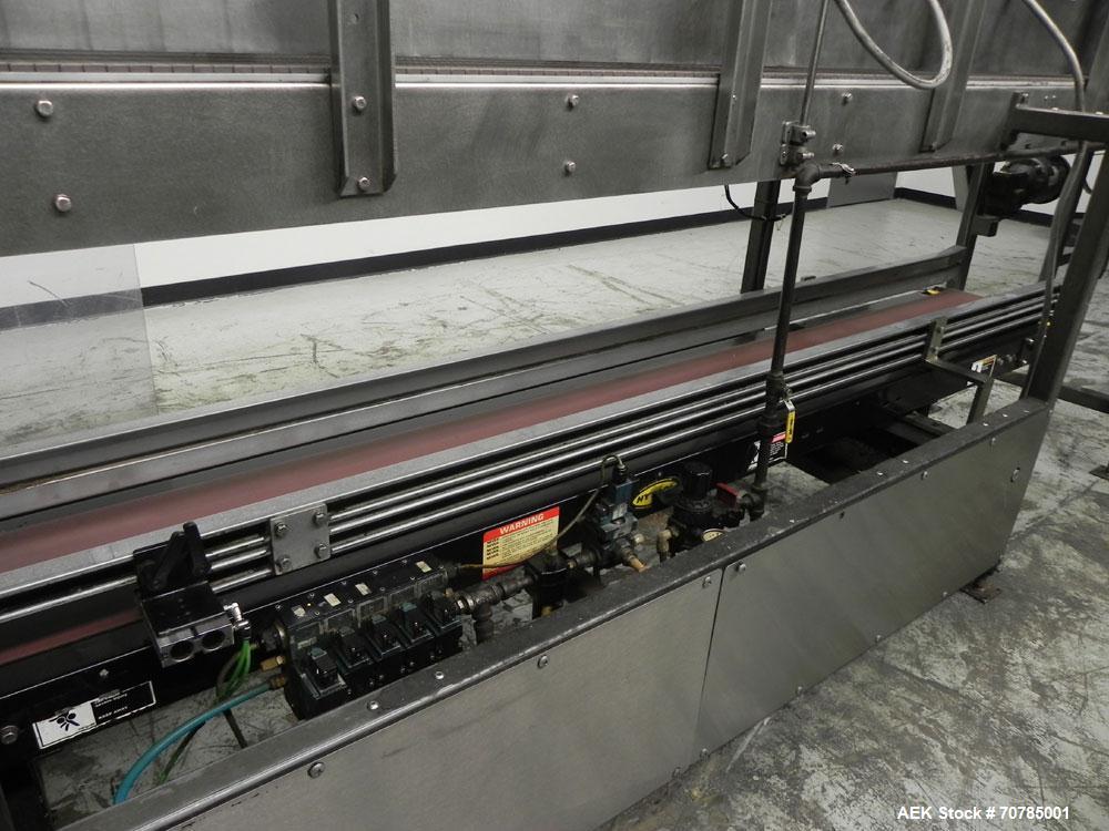Used Combi Packaging Systems Model DPI Drop Case Packer. Has a model 2LD128 laner option. Capable of speeds up to 28 cases per minute. Has a case size range: (length) 4.5" - 24" (width) 4.5" - 16" (h...