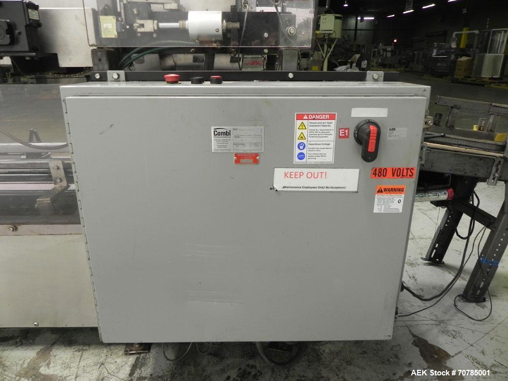 Used Combi Packaging Systems Model DPI Drop Case Packer. Has a model 2LD128 laner option. Capable of speeds up to 28 cases per minute. Has a case size range: (length) 4.5" - 24" (width) 4.5" - 16" (h...