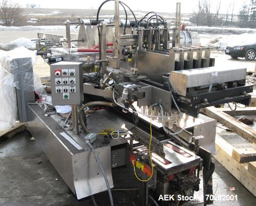Used Hamrick 360 drop case packer capable of speeds up to 20 CPM.  Vertically mounted case lift assembly with stainless steel self-aligning top plate. Sorbothane shock pad to reduce drop impact;  pne...