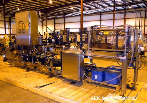 Used Hartness 825-AT automatic stainless steel drop case packer case packer capable of speeds up to 35 cases per minute (depending on product and application). Case size range: (Length) 6" - 24" (Wid...