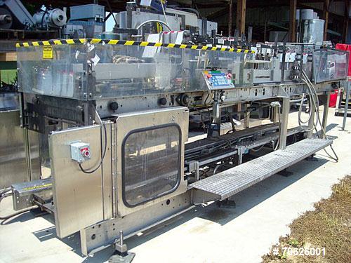 Used Hartness Model 825 Fully Auto Case Packer with all stainless steel frame.Unit has been recently upgraded from factory with Parker drives for auto-laner.Panel is complete with AB 503 PLC controll...