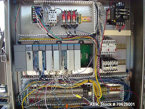 Used Hartness Model 825 Fully Auto Case Packer with all stainless steel frame.Unit has been recently upgraded from factory with Parker drives for auto-laner.Panel is complete with AB 503 PLC controll...