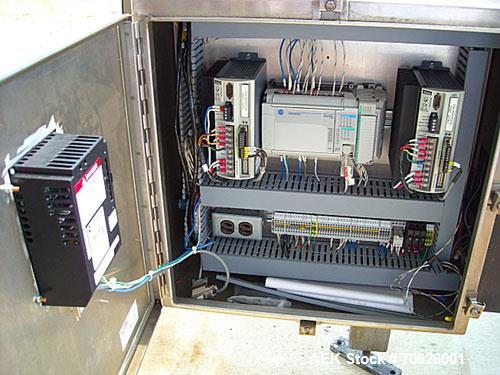 Used Hartness Model 825 Fully Auto Case Packer with all stainless steel frame.Unit has been recently upgraded from factory with Parker drives for auto-laner.Panel is complete with AB 503 PLC controll...