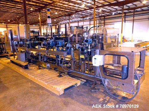 Used Hartness 900 automatic drop case packer capable of speeds up to 25 cases per minute (depending on product and application). Case size range: (Length) 6" to 24" (Width) 6" to 16" (Height) 1-1/2" ...