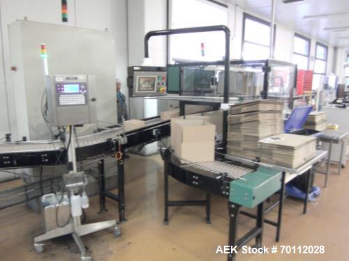 Used Ixapack Case Packer, Model Vendor IX MANU. Speeds up to 60 cases per minute. Last used for aerosol can application, format of aerosols previous packed: 6 x 65mm diameter x 195mm long aerosol can...