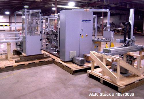 Used Skinetta CP150 Automatic Top Load Robotic Case Erector, Packer And Sealer. Has AB PLC controls, tape seal system and was last running bundles into top load case. Packer Erector / Sealer CP 150. ...