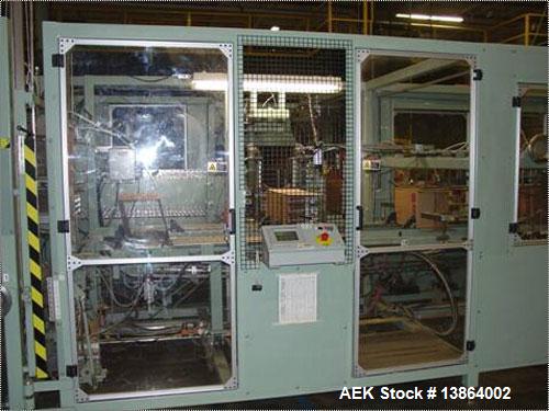 Used Compacker Case Packer, model Endpacker II-3. Nordson hot melt adhesive, 480 VAC/3 phase/60 hz with 24 VDC control voltage. Includes Nordson hot melt Pro-Blue 7-4 heads and hoses, Parker cylinder...