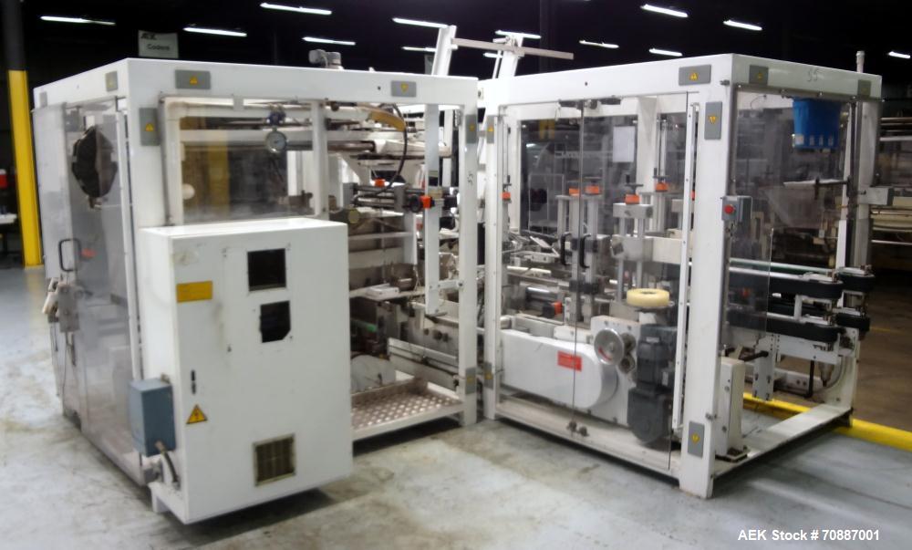 Used Focke Model 486 Automatic Case Erector, Side Load Packer, and Tape Sealer