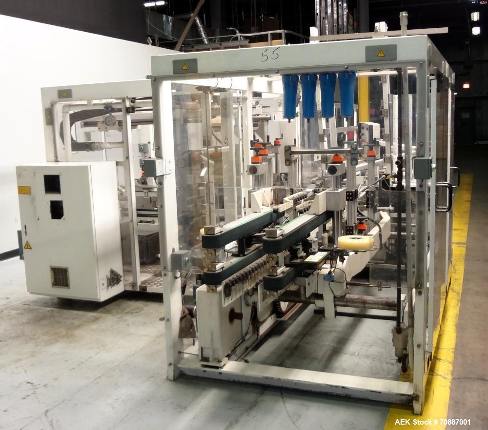 Used Focke Model 486 Automatic Case Erector, Side Load Packer, and Tape Sealer