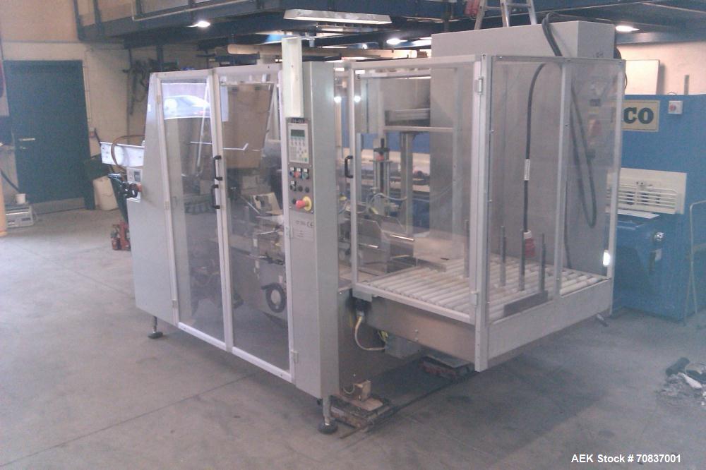 Used-IMA BFB CP28 BA Case Packer.  Capacity is up to 8 cases per minute.  Equipped with PLC control panel and set up for tap...