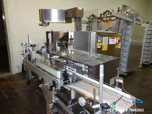 Used IMA Model CP15 Top Loading Case Packer. Capable of speeds up to 15 cases per minute. Case size range: (Length) 190mm-600mm, (Width) 80mm-400mm, (Height) 90mm-350mm. 3/60/480 Volt. Has Allen-Brad...