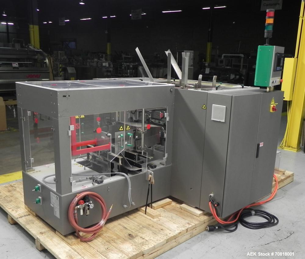 Used Marchesini Type PS 500 Automatic Case Erector / Packer / Sealer. Designed for cartons and equipped with multi-tier stacking collation, and RSC style cases with ps tape sealing. Capable of speeds...