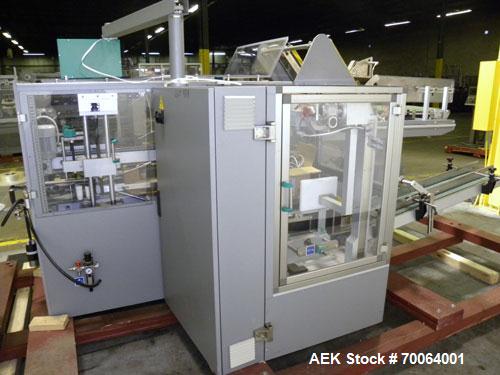 Used Marchesini/Pack Service Automatic Case Erector/Packer/Tape Sealer, Model PS510. Rated up to 13 cases and 300 cartons per minute (depending on case size and pack pattern). Case Size Range: 5.6" -...