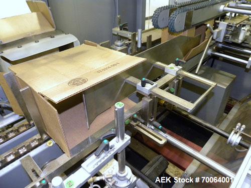 Used Marchesini/Pack Service Automatic Case Erector/Packer/Tape Sealer, Model PS510. Rated up to 13 cases and 300 cartons per minute (depending on case size and pack pattern). Case Size Range: 5.6" -...