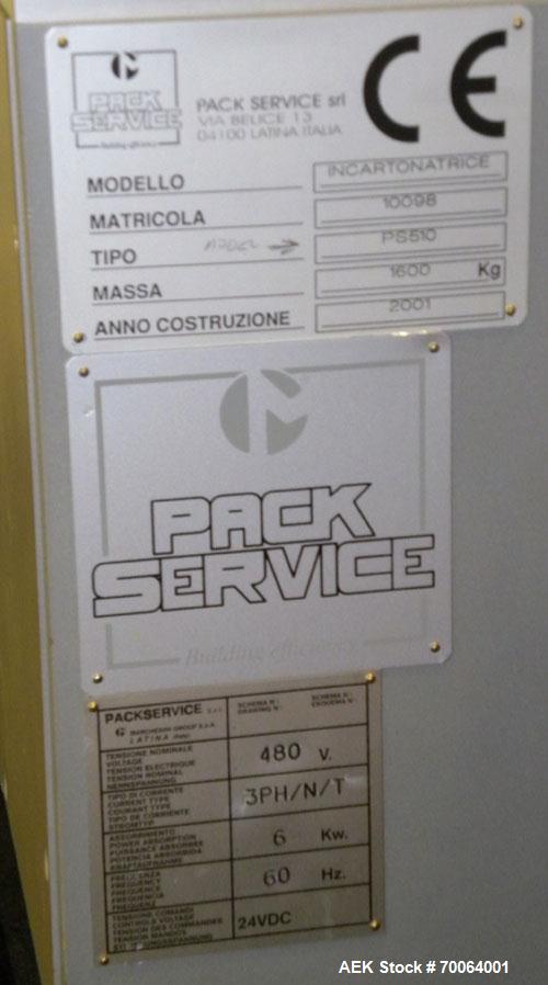 Used Marchesini/Pack Service Automatic Case Erector/Packer/Tape Sealer, Model PS510. Rated up to 13 cases and 300 cartons per minute (depending on case size and pack pattern). Case Size Range: 5.6" -...