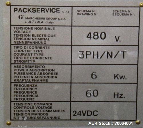 Used Marchesini/Pack Service Automatic Case Erector/Packer/Tape Sealer, Model PS510. Rated up to 13 cases and 300 cartons per minute (depending on case size and pack pattern). Case Size Range: 5.6" -...