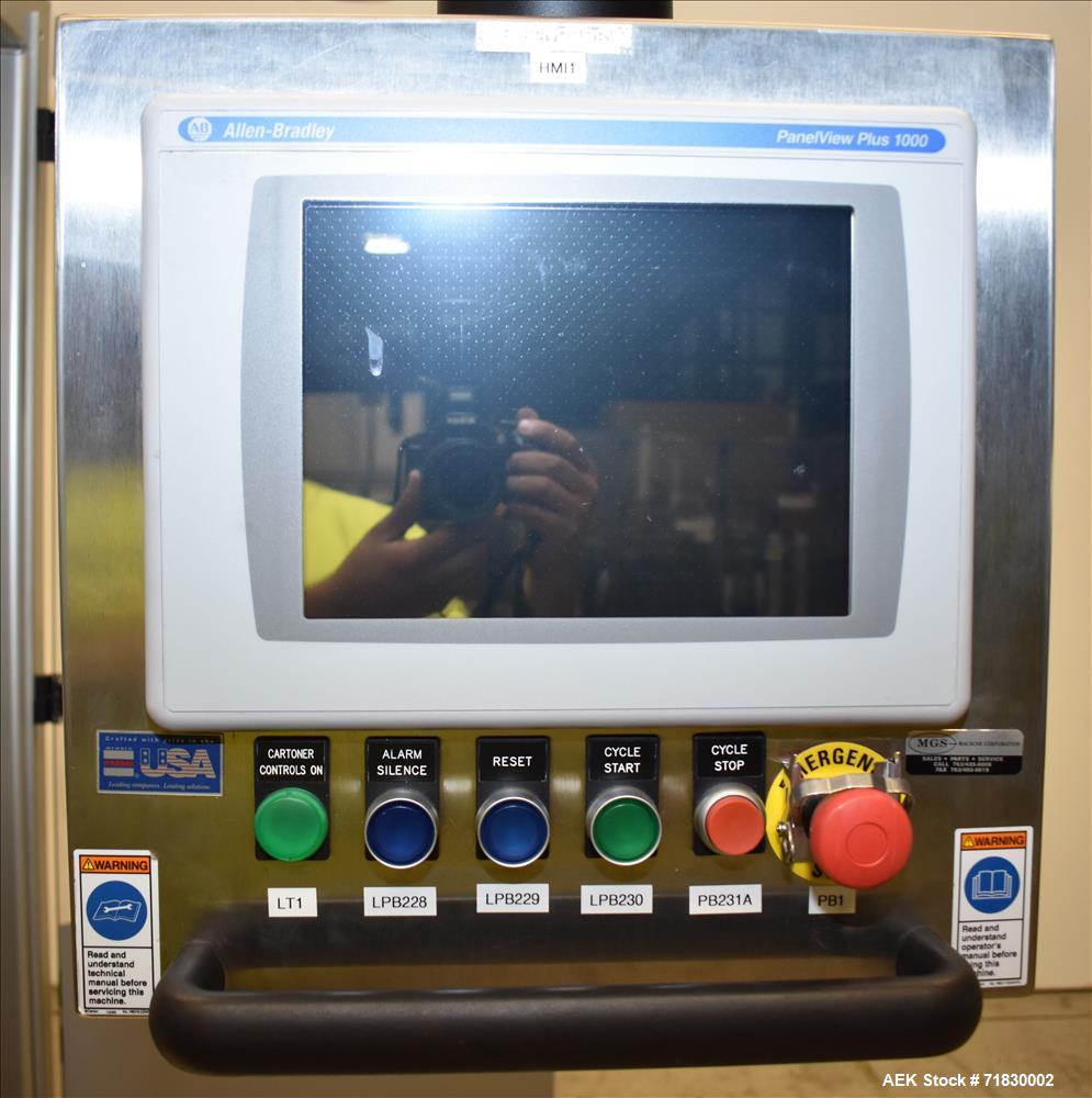 Used MGS Model TLC Top Load Cartoner with Robotic Pick and Place Unit.