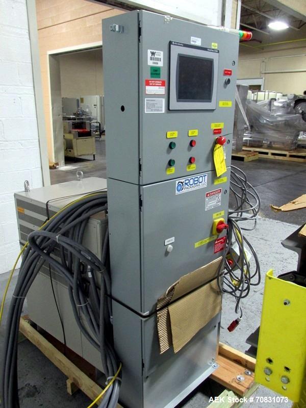 Used Motoman Robot Packaging Robotic Case Packaging System. Consisting of Motoman robotic arm, model MPL80, 5-point articulation with 80 kg max capacity serial# S06A62-1-2, with pallet conveyors and ...