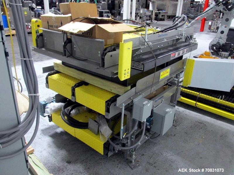 Used Motoman Robot Packaging Robotic Case Packaging System. Consisting of Motoman robotic arm, model MPL80, 5-point articulation with 80 kg max capacity serial# S06A62-1-2, with pallet conveyors and ...