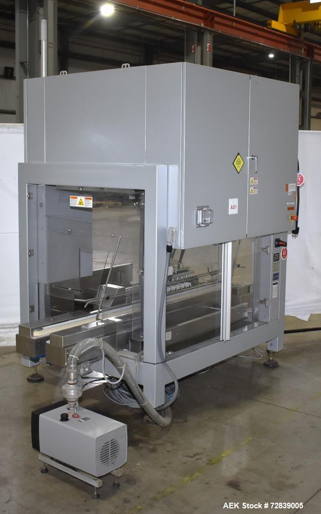Used Bosch (Syntegon) Presto Robotic Top Load Robotic Carton loader. Capable of speeds up to 400 packages per minute. Has a product size range: Length 2" to 7.9" or 50mm to 200mm, width .6" to 4.7" o...