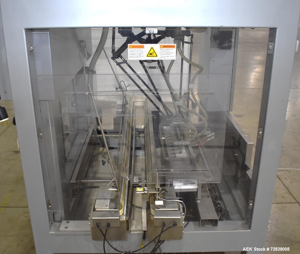Used Bosch (Syntegon) Presto Robotic Top Load Robotic Carton loader. Capable of speeds up to 400 packages per minute. Has a product size range: Length 2" to 7.9" or 50mm to 200mm, width .6" to 4.7" o...