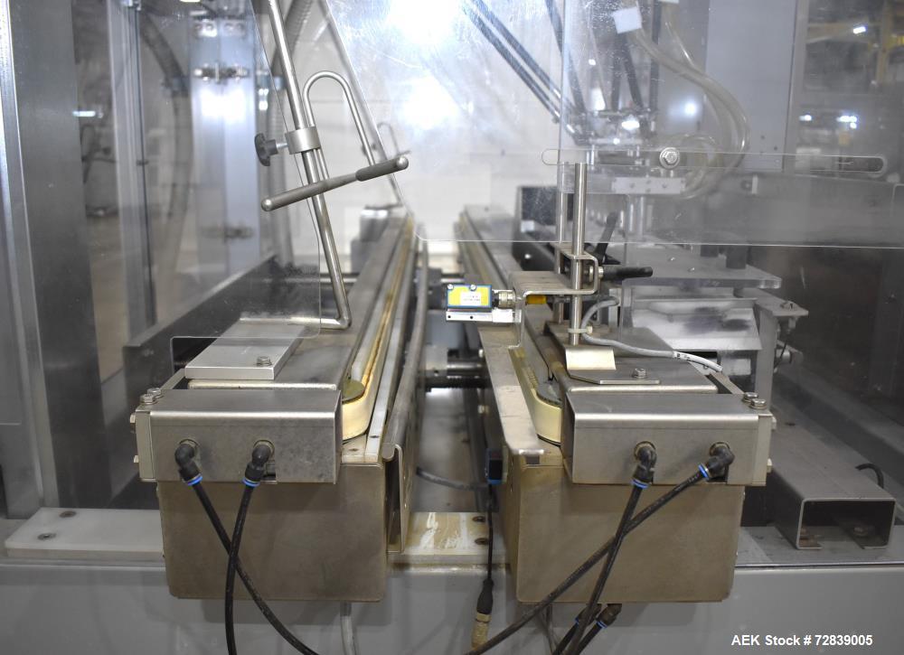 Used Bosch (Syntegon) Presto Robotic Top Load Robotic Carton loader. Capable of speeds up to 400 packages per minute. Has a product size range: Length 2" to 7.9" or 50mm to 200mm, width .6" to 4.7" o...
