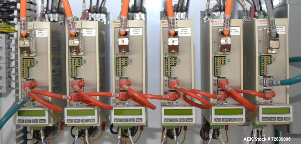 Used Bosch (Syntegon) Presto Robotic Top Load Robotic Carton loader. Capable of speeds up to 400 packages per minute. Has a product size range: Length 2" to 7.9" or 50mm to 200mm, width .6" to 4.7" o...