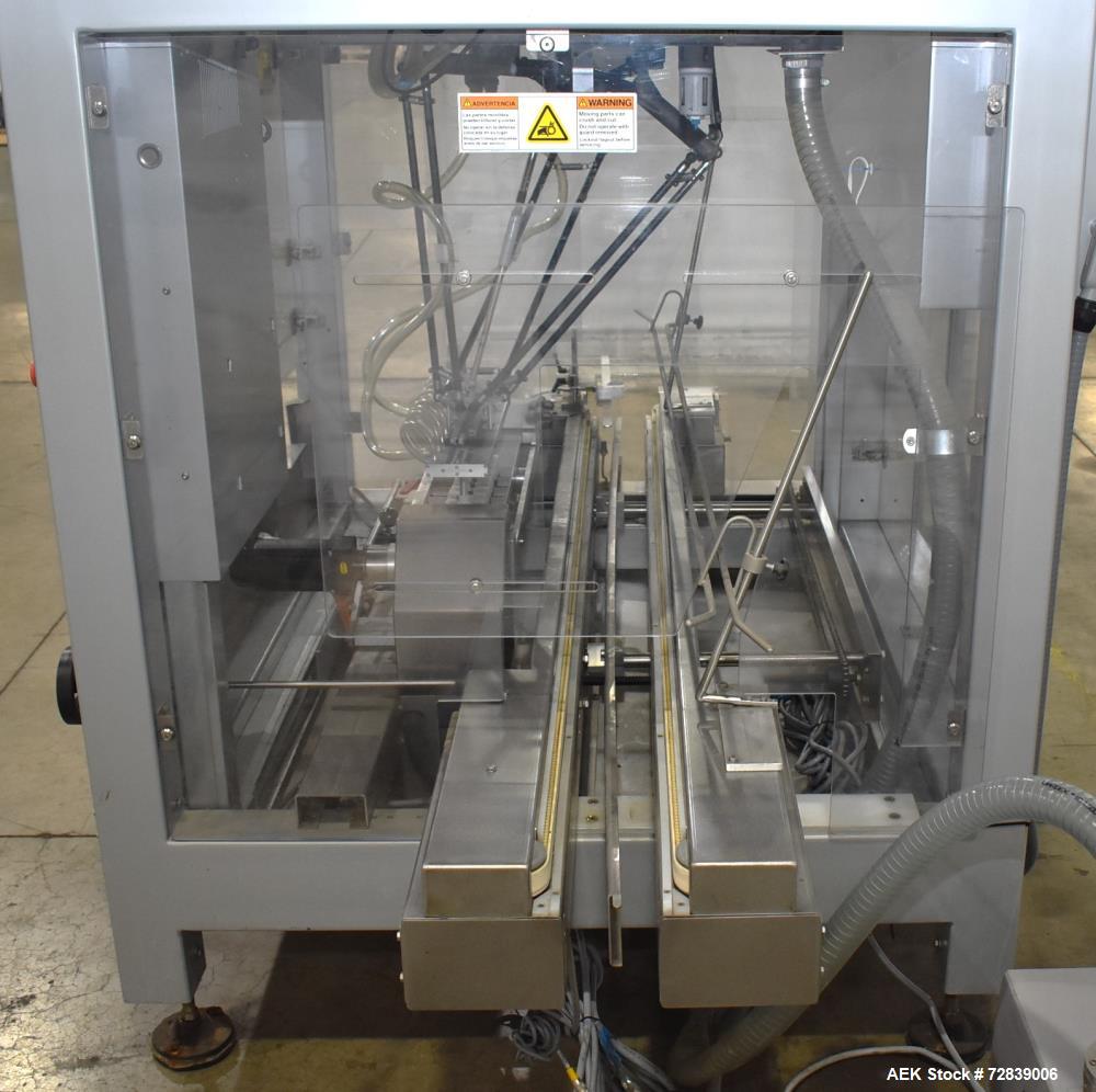 Used Bosch (Syntegon) Presto Robotic Top Load Robotic Case Packer capable of speeds up to 400 packages per minute.  Has a product size range: Length 2" to 7.9" or 50mm to 200mm, width .6" to 4.7" or ...