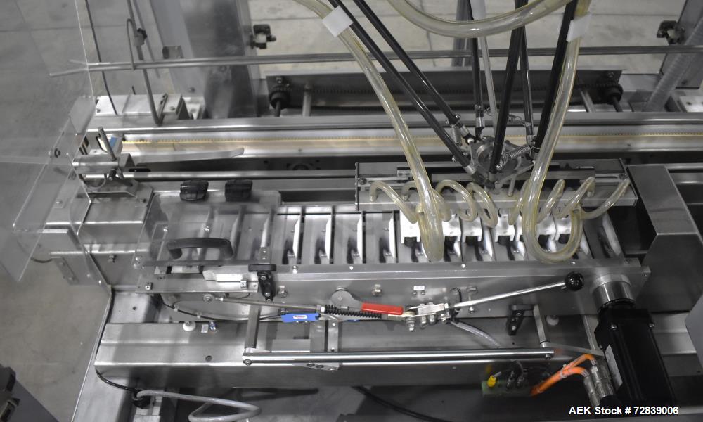 Used Bosch (Syntegon) Presto Robotic Top Load Robotic Case Packer capable of speeds up to 400 packages per minute.  Has a product size range: Length 2" to 7.9" or 50mm to 200mm, width .6" to 4.7" or ...