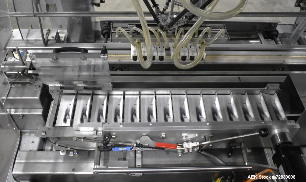 Used Bosch (Syntegon) Presto Robotic Top Load Robotic Case Packer capable of speeds up to 400 packages per minute.  Has a product size range: Length 2" to 7.9" or 50mm to 200mm, width .6" to 4.7" or ...
