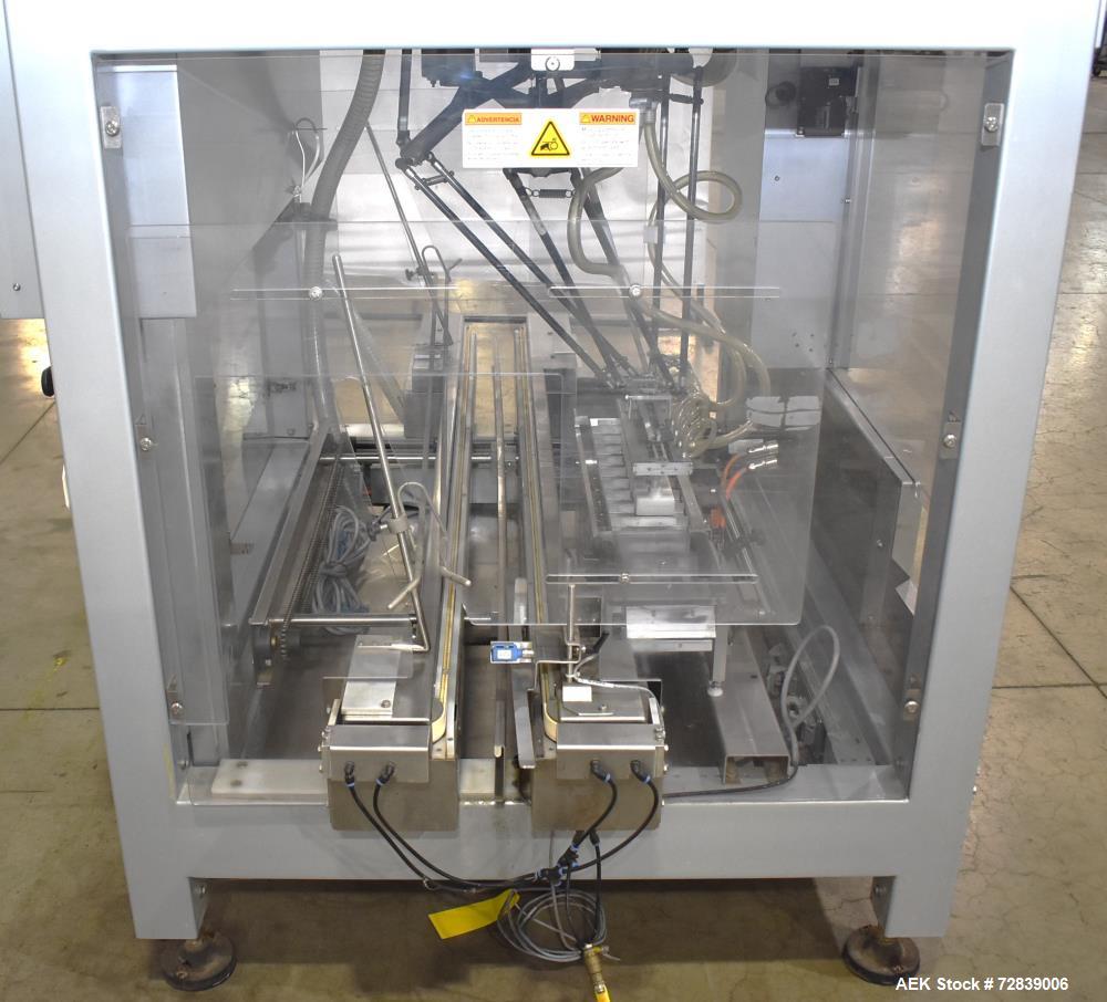 Used Bosch (Syntegon) Presto Robotic Top Load Robotic Case Packer capable of speeds up to 400 packages per minute.  Has a product size range: Length 2" to 7.9" or 50mm to 200mm, width .6" to 4.7" or ...