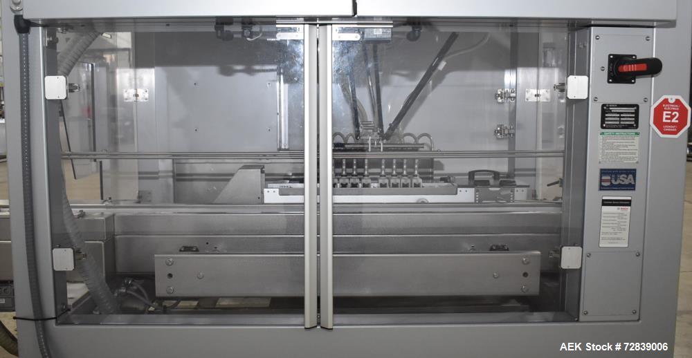 Used Bosch (Syntegon) Presto Robotic Top Load Robotic Case Packer capable of speeds up to 400 packages per minute.  Has a product size range: Length 2" to 7.9" or 50mm to 200mm, width .6" to 4.7" or ...