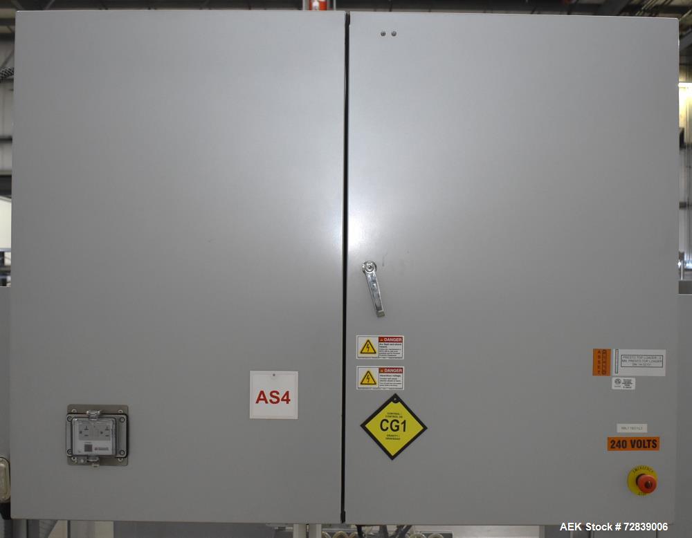 Used Bosch (Syntegon) Presto Robotic Top Load Robotic Case Packer capable of speeds up to 400 packages per minute.  Has a product size range: Length 2" to 7.9" or 50mm to 200mm, width .6" to 4.7" or ...