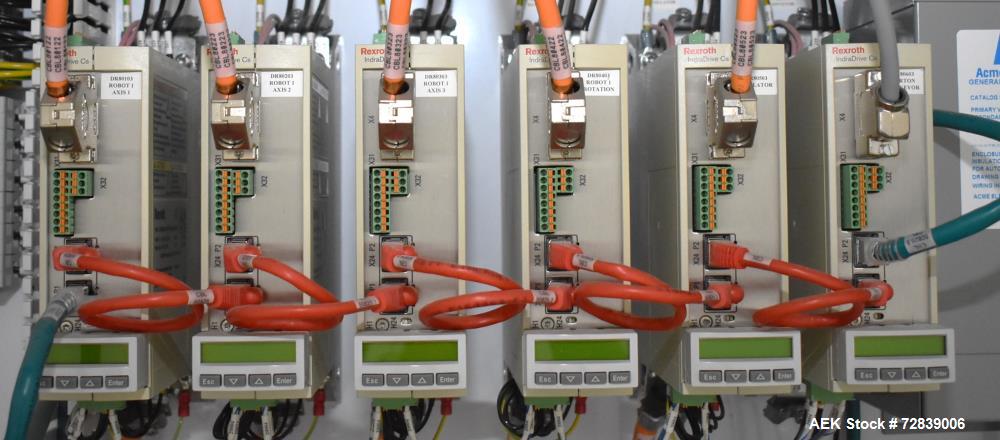 Used Bosch (Syntegon) Presto Robotic Top Load Robotic Case Packer capable of speeds up to 400 packages per minute.  Has a product size range: Length 2" to 7.9" or 50mm to 200mm, width .6" to 4.7" or ...