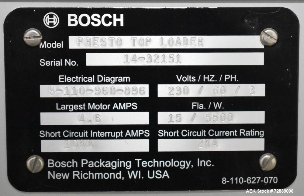 Used- Bosch (Syntegon) Presto Robotic Top Load Robotic Case Packer capable of speeds up to 400 packages per minute.  Has a p...