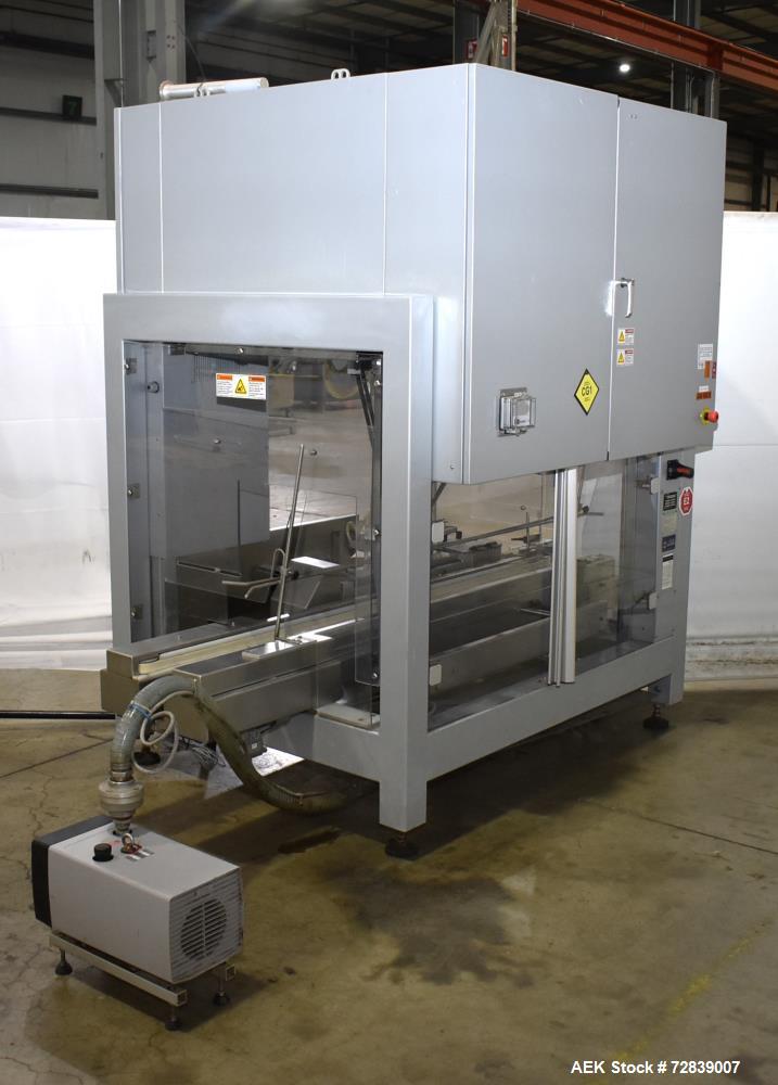 Used Bosch (Syntegon) Presto Robotic Top Load Robotic Case Packer capable of speeds up to 400 packages per minute.  Has a product size range: Length 2" to 7.9" or 50mm to 200mm, width .6" to 4.7" or ...