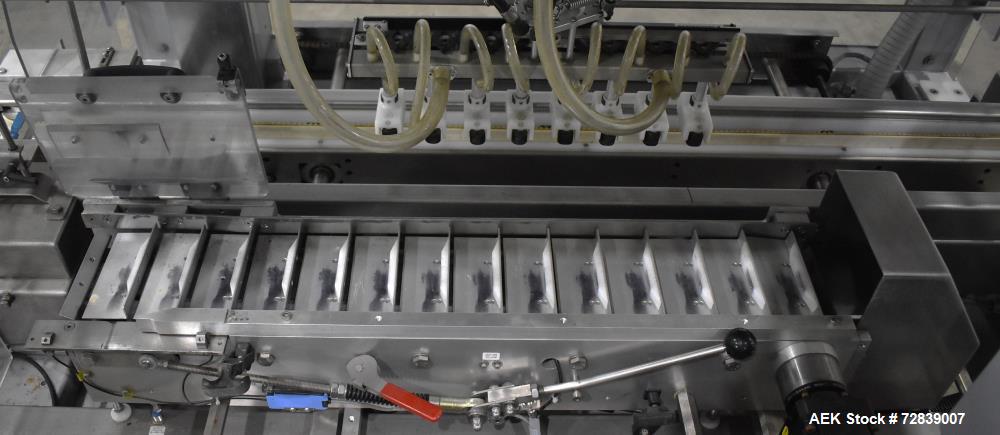 Used Bosch (Syntegon) Presto Robotic Top Load Robotic Case Packer capable of speeds up to 400 packages per minute.  Has a product size range: Length 2" to 7.9" or 50mm to 200mm, width .6" to 4.7" or ...