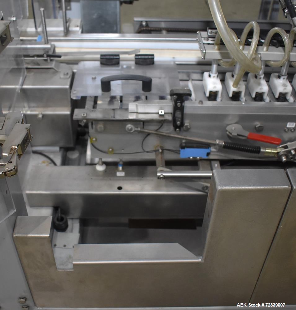 Used Bosch (Syntegon) Presto Robotic Top Load Robotic Case Packer capable of speeds up to 400 packages per minute.  Has a product size range: Length 2" to 7.9" or 50mm to 200mm, width .6" to 4.7" or ...