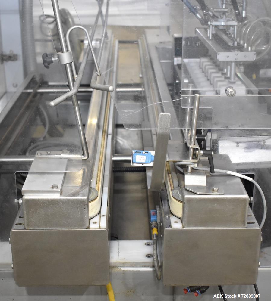 Used Bosch (Syntegon) Presto Robotic Top Load Robotic Case Packer capable of speeds up to 400 packages per minute.  Has a product size range: Length 2" to 7.9" or 50mm to 200mm, width .6" to 4.7" or ...