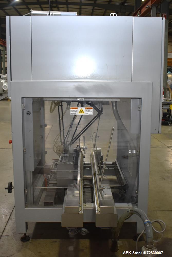 Used Bosch (Syntegon) Presto Robotic Top Load Robotic Case Packer capable of speeds up to 400 packages per minute.  Has a product size range: Length 2" to 7.9" or 50mm to 200mm, width .6" to 4.7" or ...