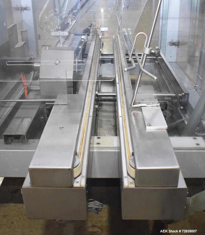 Used Bosch (Syntegon) Presto Robotic Top Load Robotic Case Packer capable of speeds up to 400 packages per minute.  Has a product size range: Length 2" to 7.9" or 50mm to 200mm, width .6" to 4.7" or ...