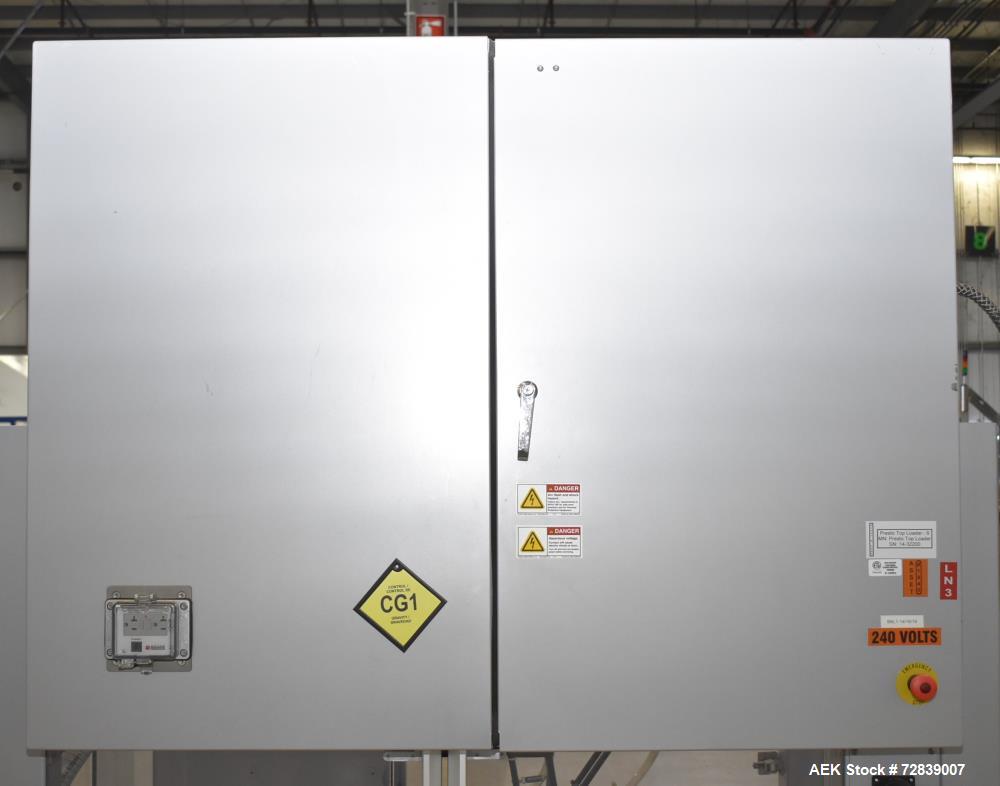 Used Bosch (Syntegon) Presto Robotic Top Load Robotic Case Packer capable of speeds up to 400 packages per minute.  Has a product size range: Length 2" to 7.9" or 50mm to 200mm, width .6" to 4.7" or ...